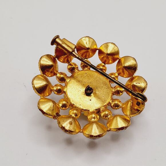 Vintage AB Rhinestone Brooch w/ Faux Pearl Center 1950s Trombone Clasp - Picture 6 of 7